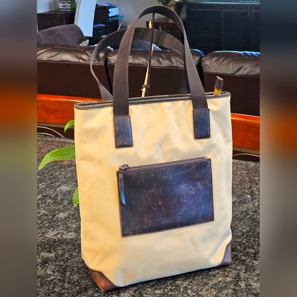 Gucci Beige and Dark Brown Tote
